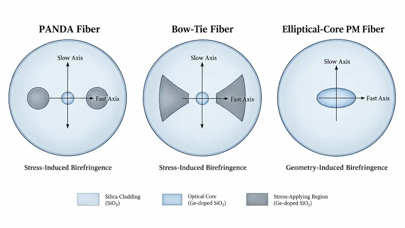 Common polarization-maintaining fiber structures Common polarization-maintaining fiber structures